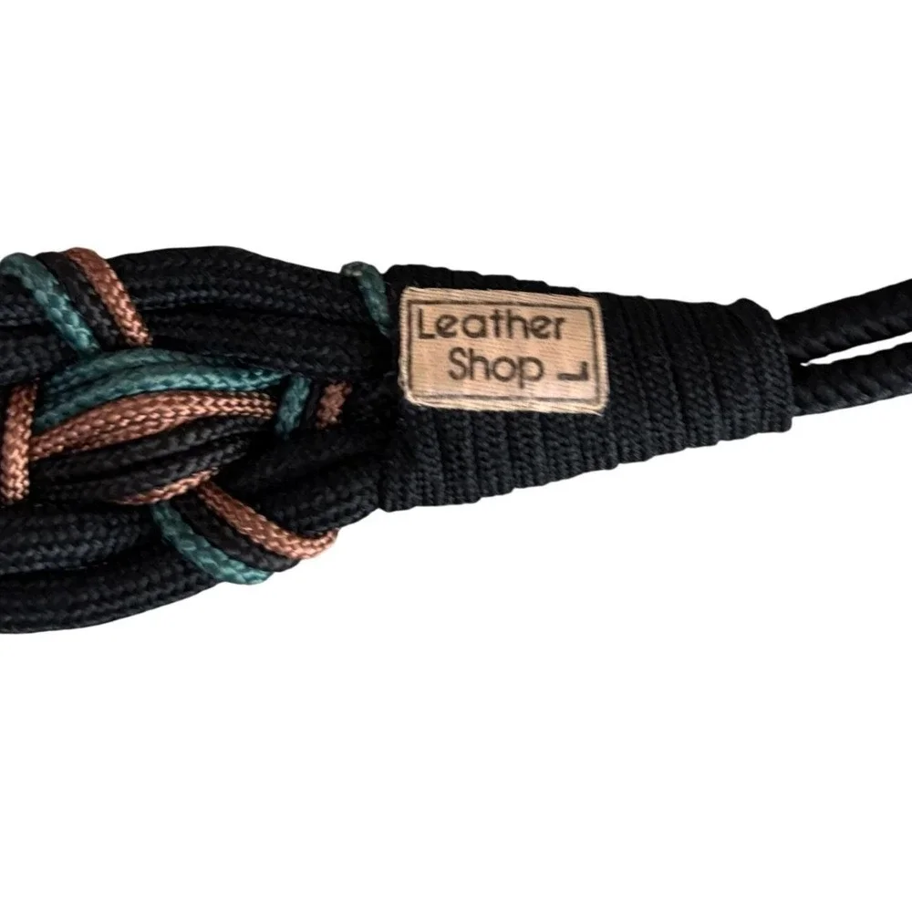 70s Braided‎ Cord Belt Womens Black Leather Shop Ornate Medallion Hook Vintage